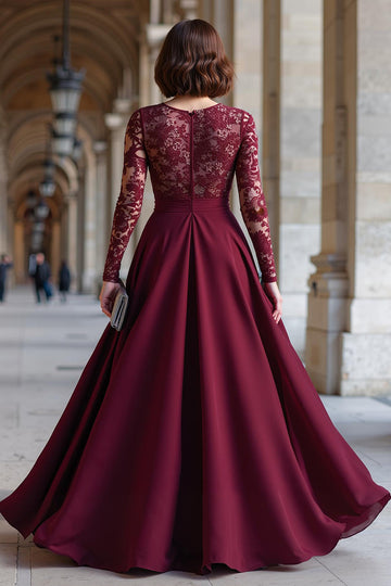 Cabernet Mousseline Une Ligne Manches Longues Mère De La Mariée Robe Avec Dentelle